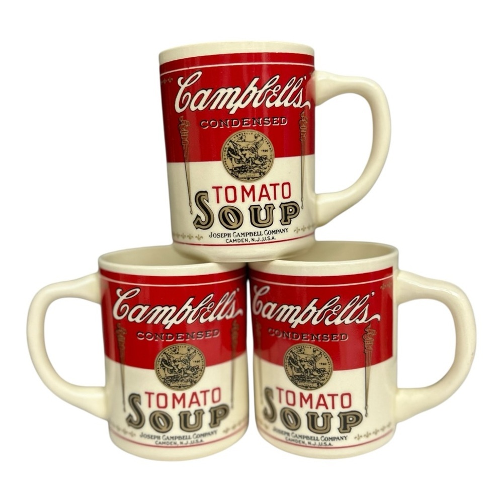 Vintage Campbell’s Soup Mug Set Vintage Style Coffee Cups Red White 3 Pieces